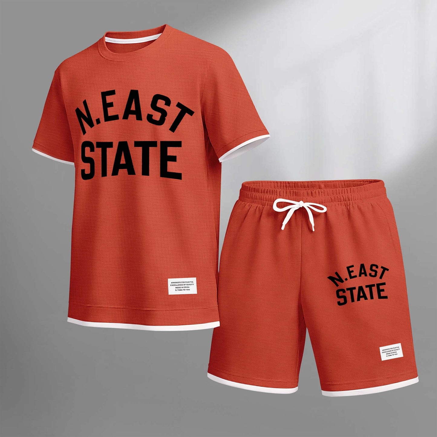 Men's Letter Print Drawstring Shorts Set For Spring/Summer. A Casual Summer Outfit, Including A Short-Sleeved Shirt And Shorts, Suitable For Everyday Wear And Sports. A Two-Piece Set For A Relaxed And Energetic Lifestyle.