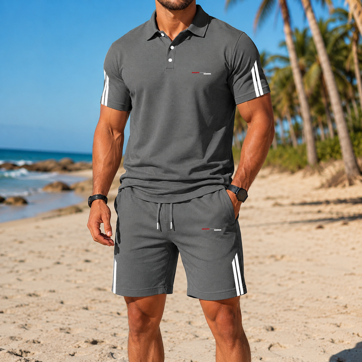 ⏰ Letzter Tag: 50% Rabatt! 🔥-Sportliches Herren Sommer-Set mit Polohemd & Shorts