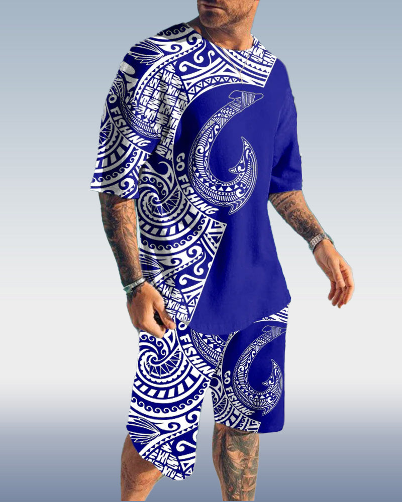 Suitmens Men's Fashion Print Shorts Set 071