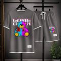 Men's Bear Graphic Print Short Sleeve Shirt and Drawstring Shorts Set, Casual Summer Two-Piece Outfit, Lightweight Breathable Relaxed Fit Athletic Set for Daily Wear, Beach, Vacation, Travel and Loungewear