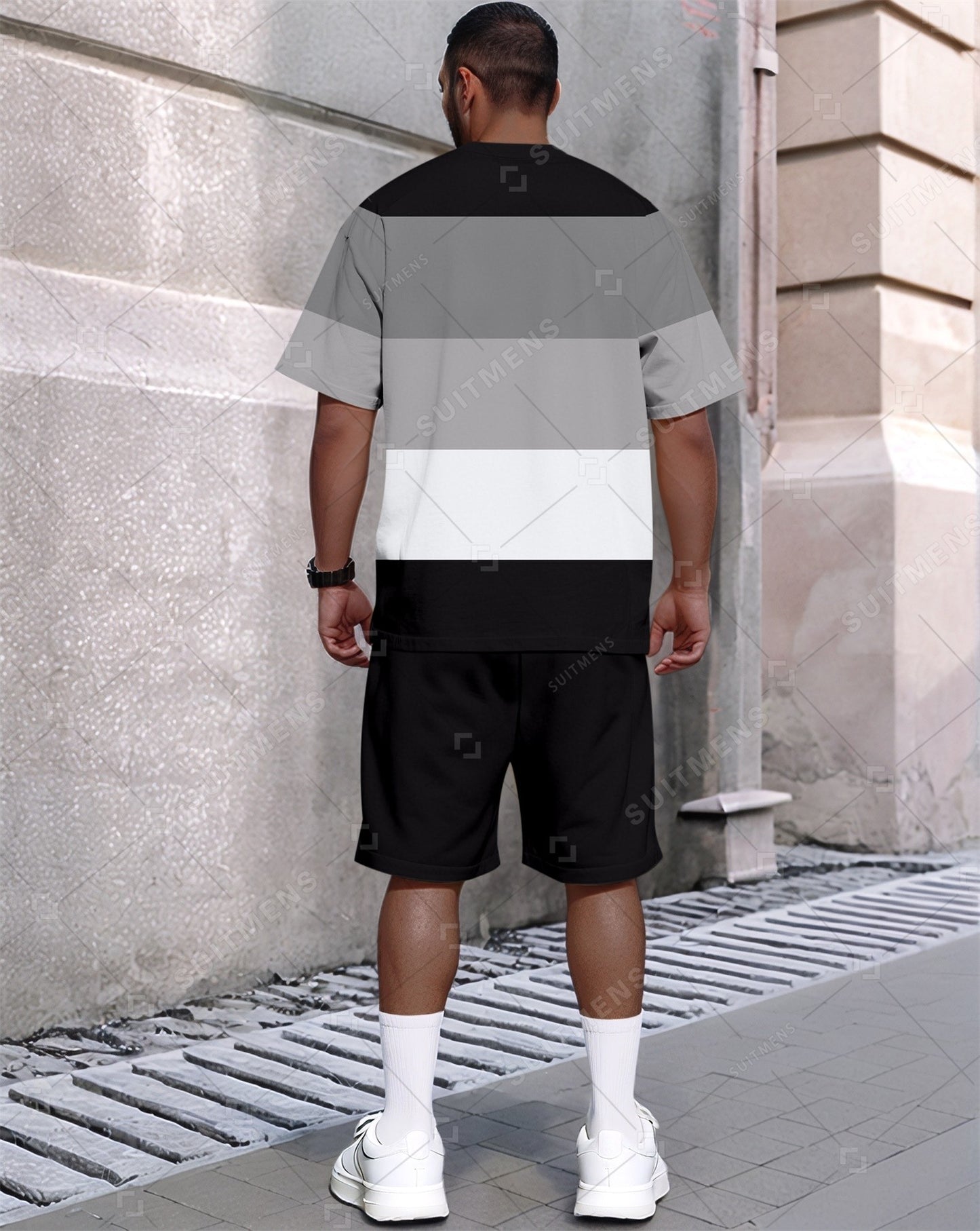 Men's Summer Colorblock Printed Round Neck Set 638
