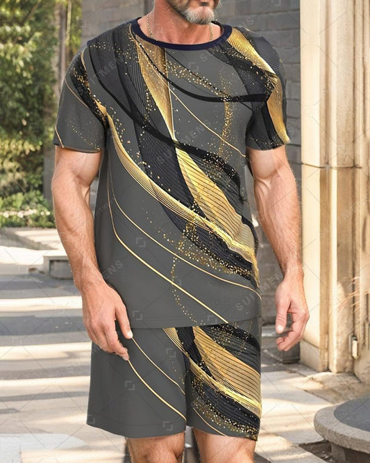Men's Summer Gradient Print Round Neck Set 226