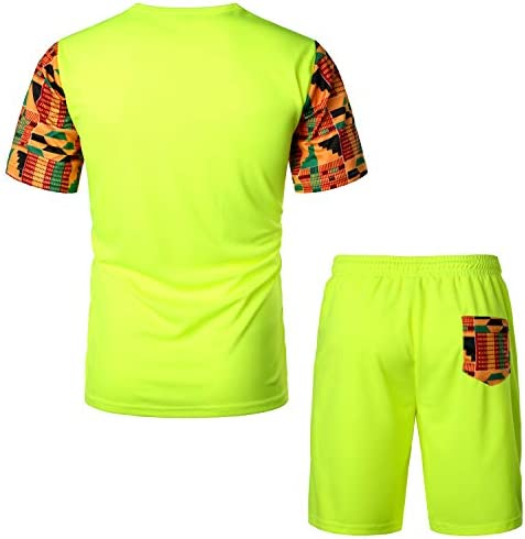 Men's Printed Colorblock T-Shirt and Shorts Set 021