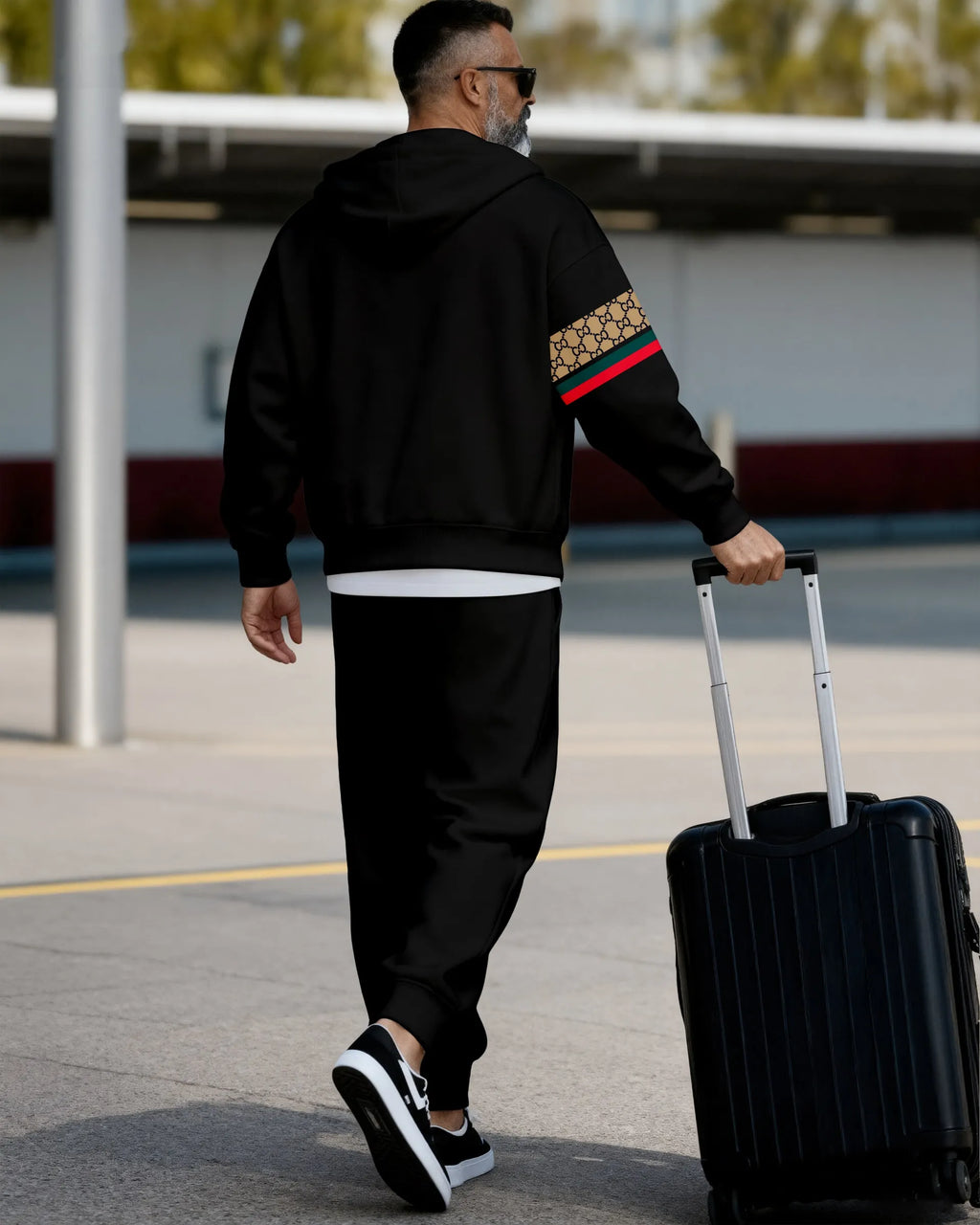 Men's Retro Luxury Thickened Fleece Colorblock Jacket Sports Hoodie Set 10