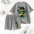 Men's Bear Graphic Print Spring And Summer Drawstring Shorts Set, A Casual Summer Outfit, Including A Short-Sleeved Shirt And Shorts, Suitable For Everyday Wear And Sports Activities.