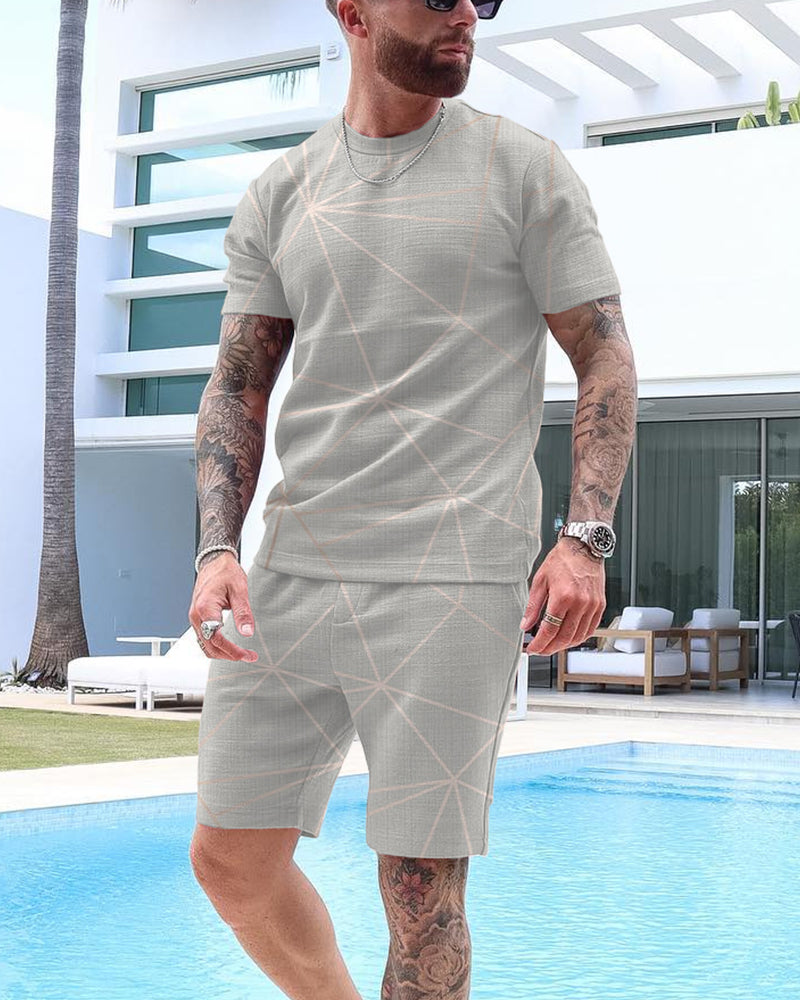 Men's Casual Art Print Shorts Set 64