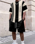 Men's Summer Colorblock Printed Round Neck Set 431