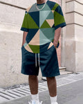 Men's Summer Geometric Printed Round Neck Set 295