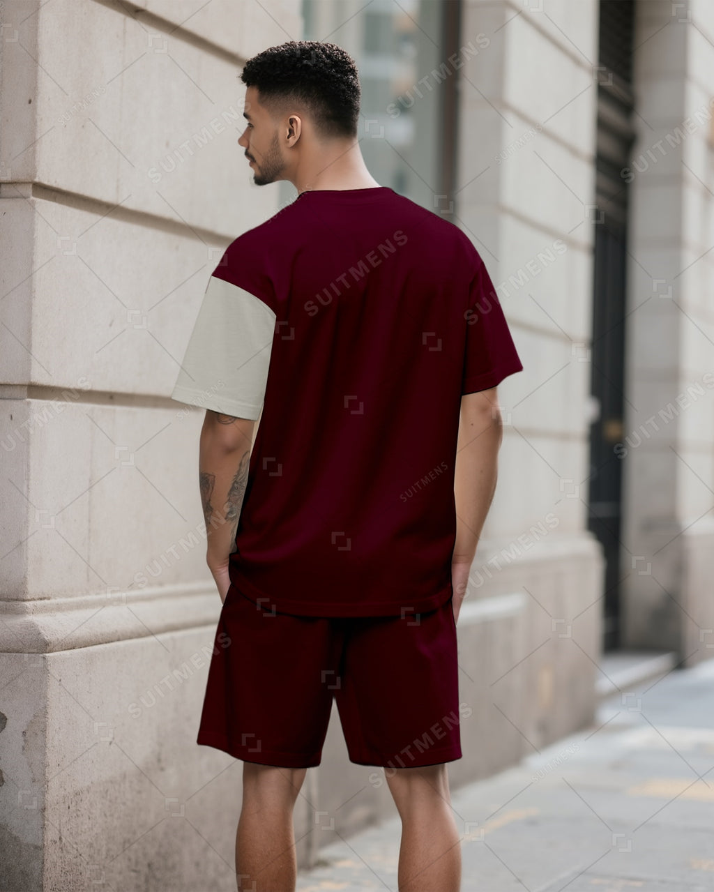 Men's Summer Colorblock Printed Round Neck Suit 051