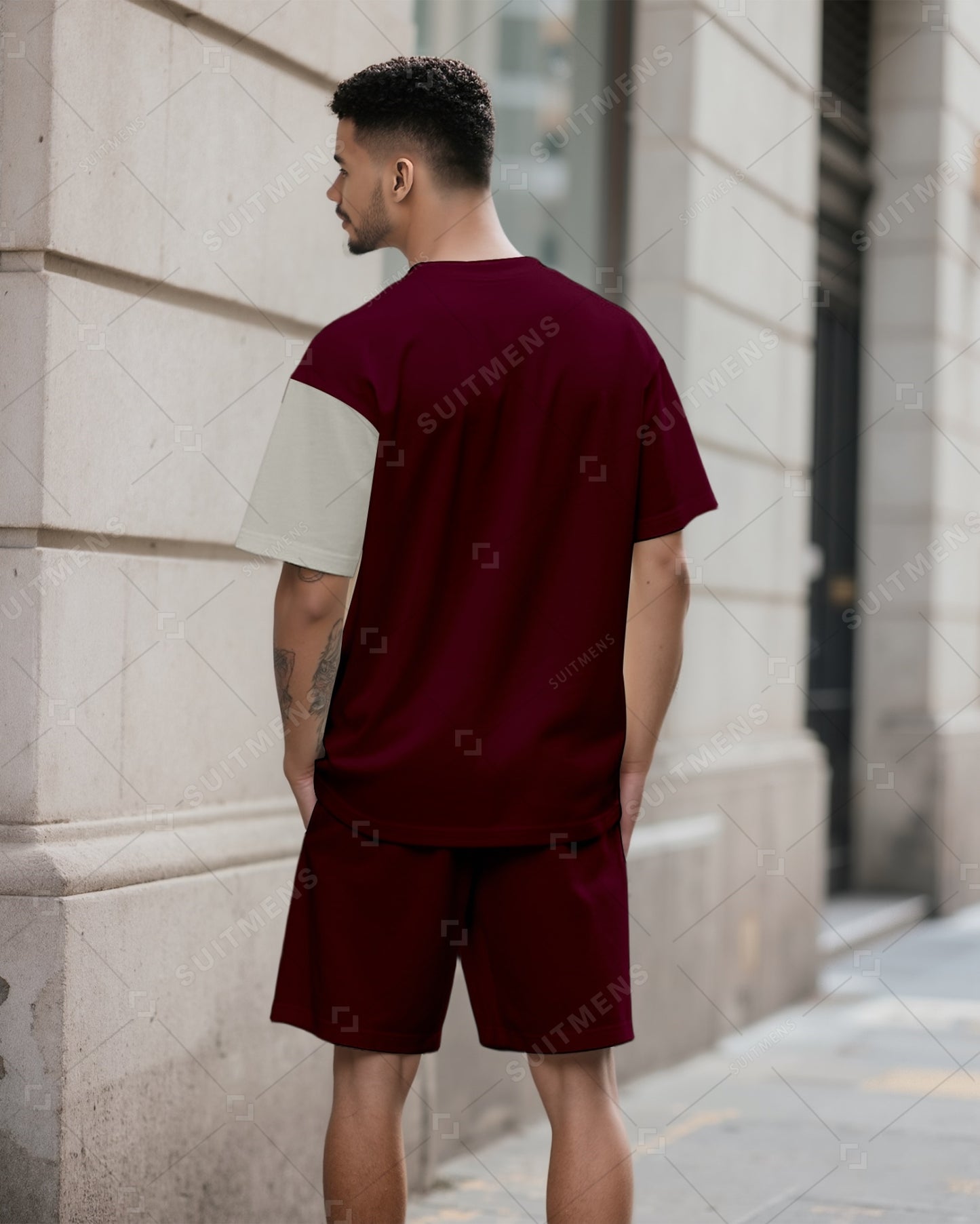 Men's Summer Colorblock Printed Round Neck Suit 051