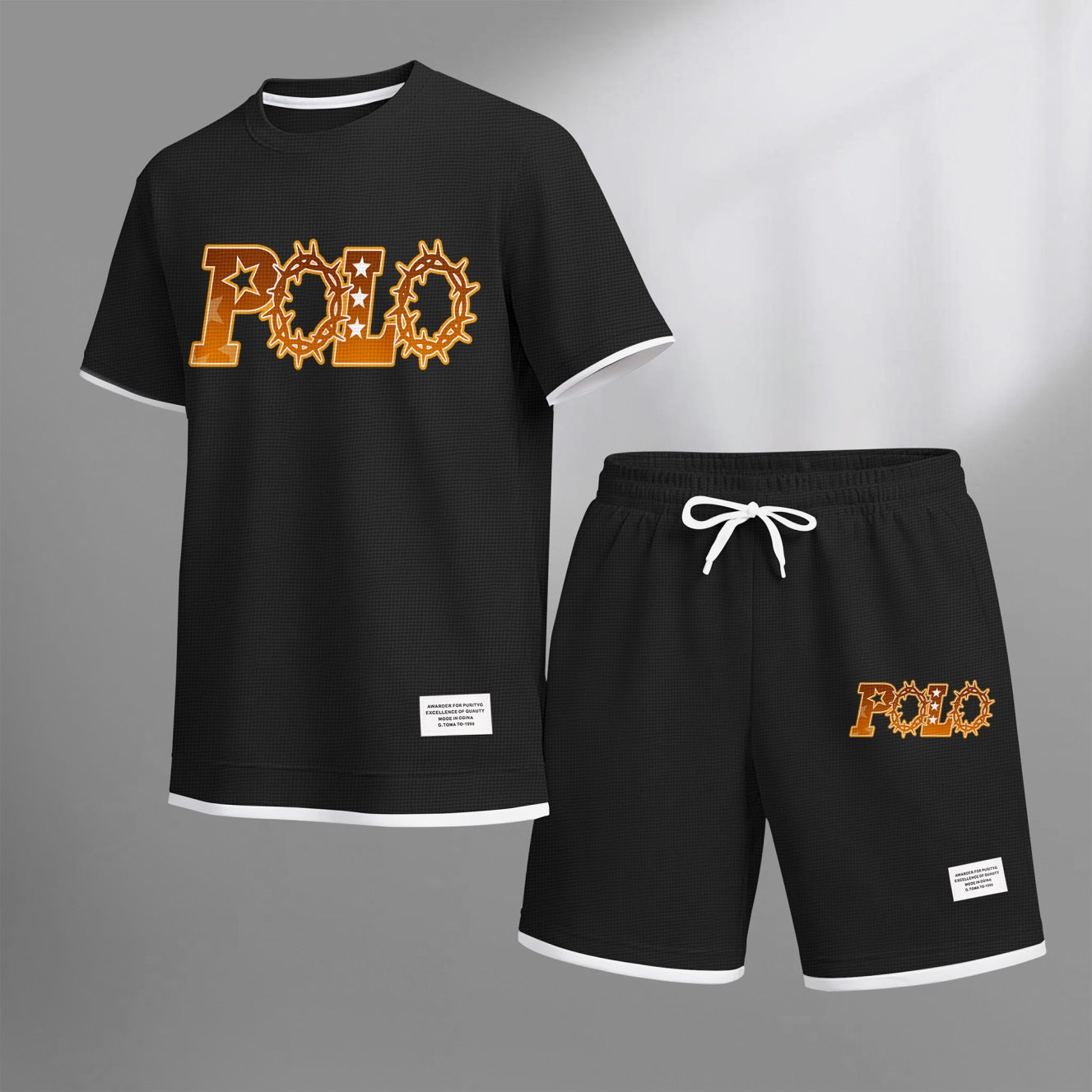 Men's Retro Thorns Print Waffle Fabric Short-Sleeved Shirt And Shorts Set