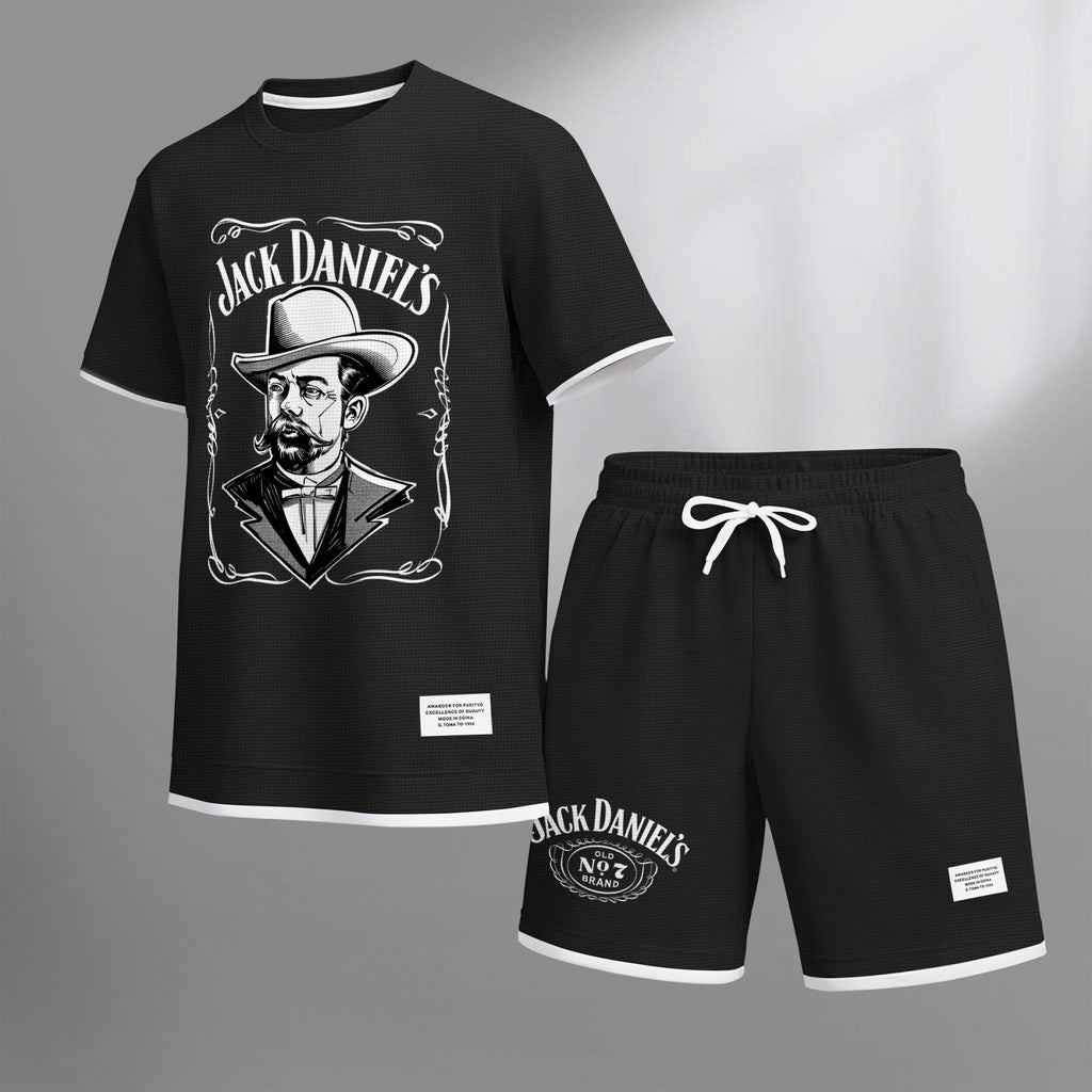 Men's Beer Print Drawstring Shorts Set, Suitable For Spring And Summer Wear, Casual Summer Set, Including Short-Sleeved Shirt And Shorts, Suitable For Everyday Wear And Sports 04
