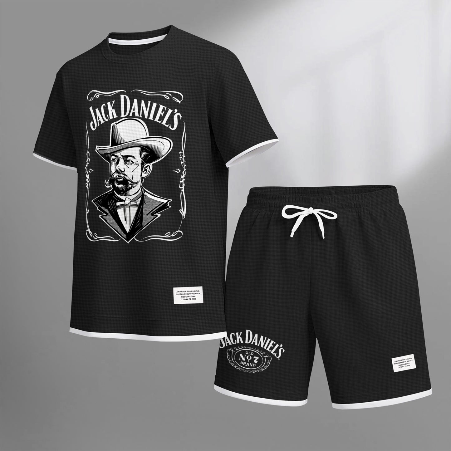 Men's Beer Print Drawstring Shorts Set, Suitable For Spring And Summer Wear, Casual Summer Set, Including Short-Sleeved Shirt And Shorts, Suitable For Everyday Wear And Sports 04
