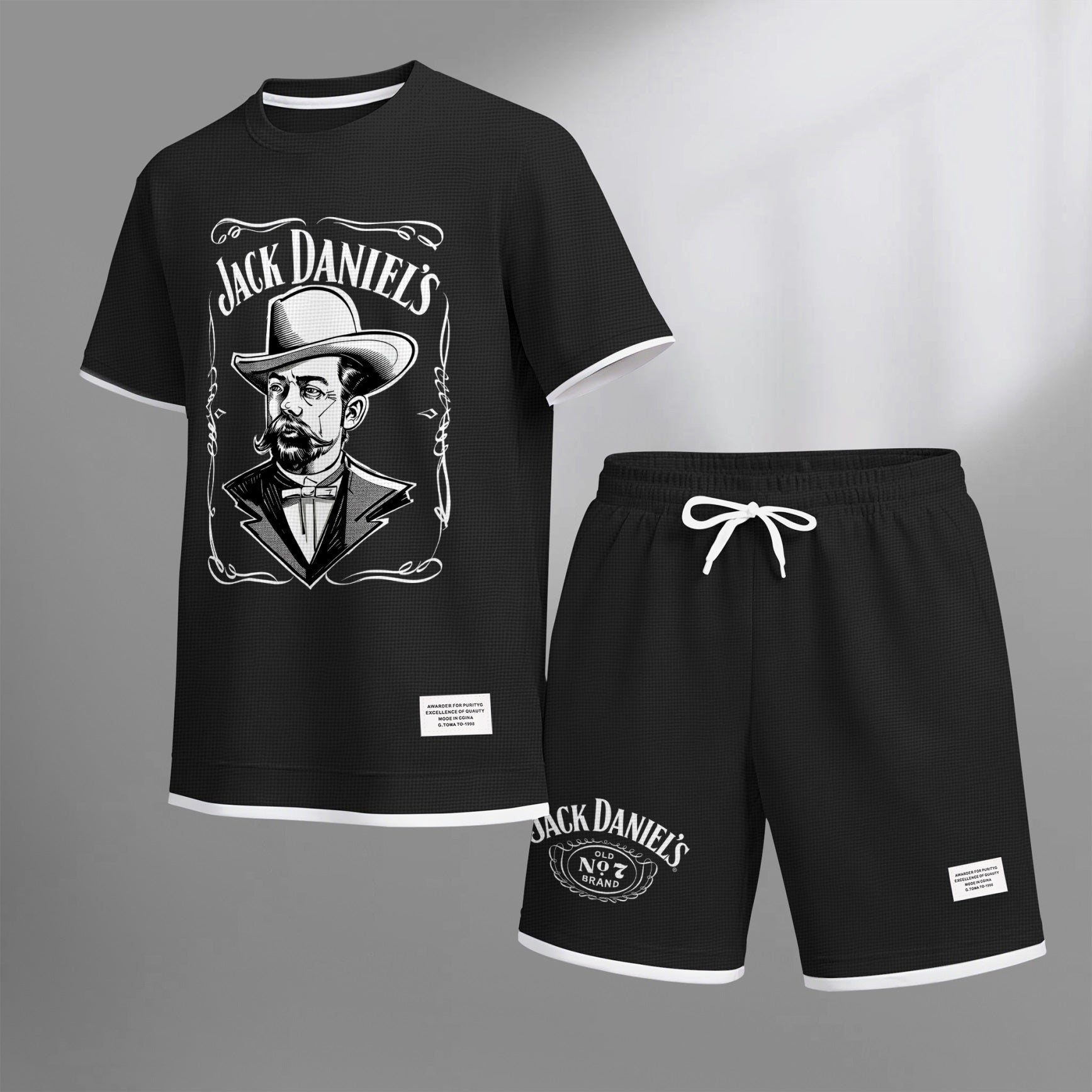 Men's Beer Print Drawstring Shorts Set, Suitable For Spring And Summer Wear, Casual Summer Set, Including Short-Sleeved Shirt And Shorts, Suitable For Everyday Wear And Sports 04