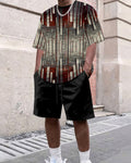 Men's Summer Colorblock Printed Round Neck Set 486
