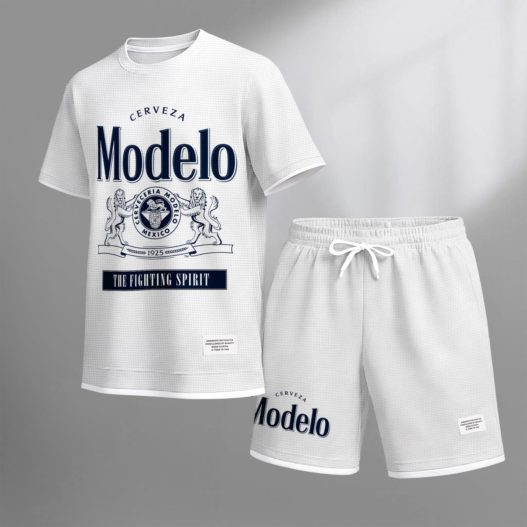 Men's Beer Print Drawstring Shorts Set, Suitable For Spring And Summer Wear, Casual Summer Set, Including Short-Sleeved Shirt And Shorts, Suitable For Everyday Wear And Sports 02