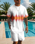 Men's casual color block printed shorts Set 516