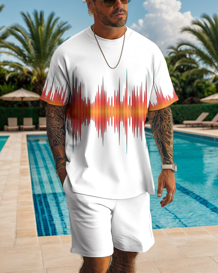Men's casual color block printed shorts Set 516