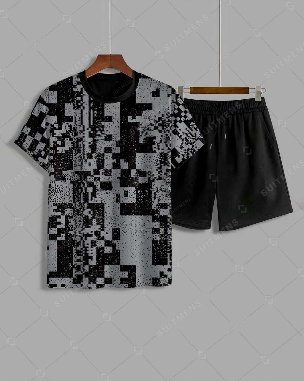 Men's Summer Colorblock Printed Round Neck Suit 015