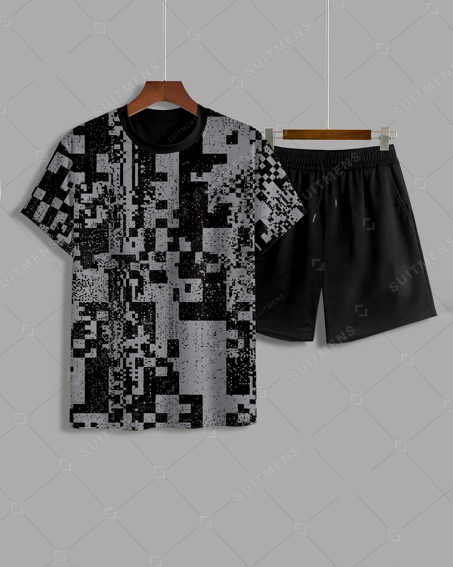 Men's Summer Colorblock Printed Round Neck Suit 015