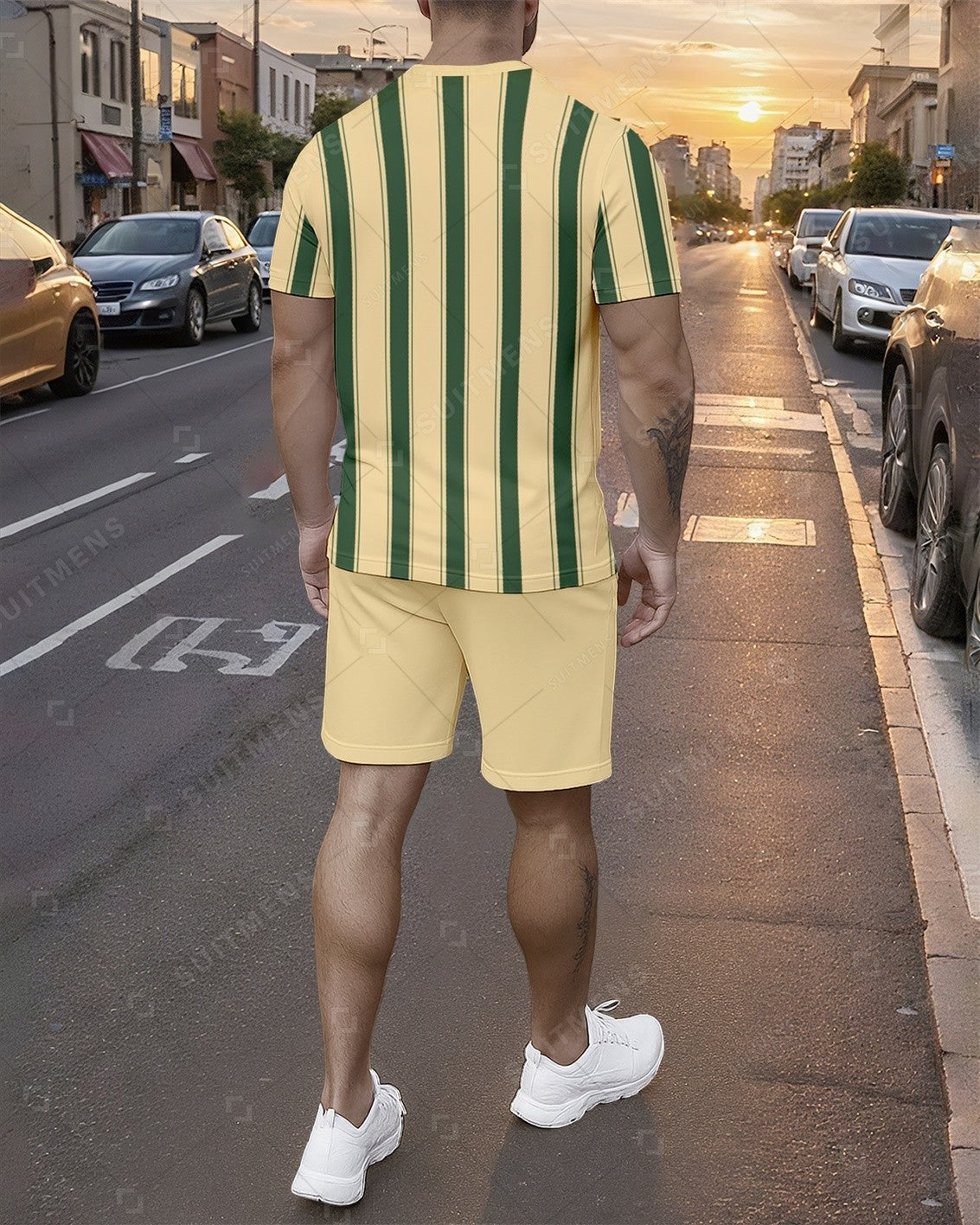 Men's Summer Colorblock Printed Round Neck Set 742