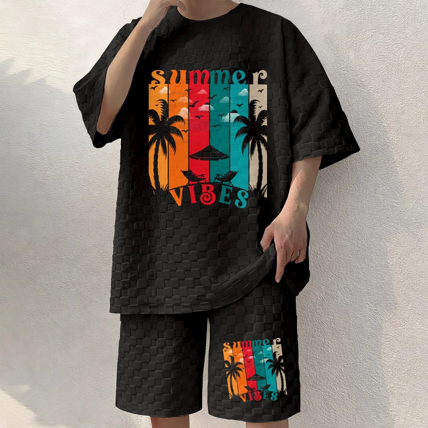 Men's Hawaiian Graphic Print Spring And Summer Drawstring Shorts Set, A Casual Summer Outfit, Including A Short-Sleeved Shirt And Shorts, Suitable For Everyday Wear And Sports Activities. A Two-Piece Set For A Relaxed And Active Lifestyle.