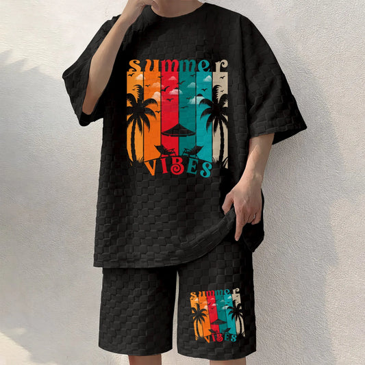 Men's Hawaiian Graphic Print Spring And Summer Drawstring Shorts Set, A Casual Summer Outfit, Including A Short-Sleeved Shirt And Shorts, Suitable For Everyday Wear And Sports Activities. A Two-Piece Set For A Relaxed And Active Lifestyle.