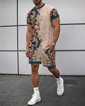 Men's Summer Retro Printed Round Neck Set 943