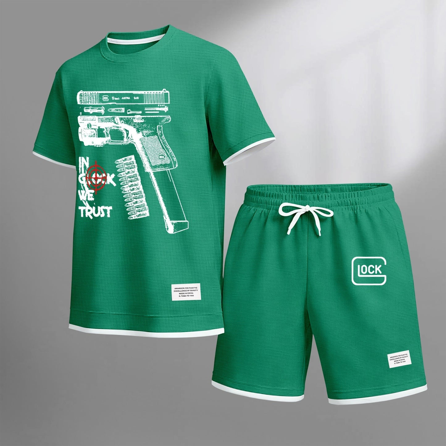 Men's classic K-print drawstring shorts set, perfect for spring and summer. This casual summer set includes a short-sleeved shirt and shorts, ideal for everyday wear and sports activities