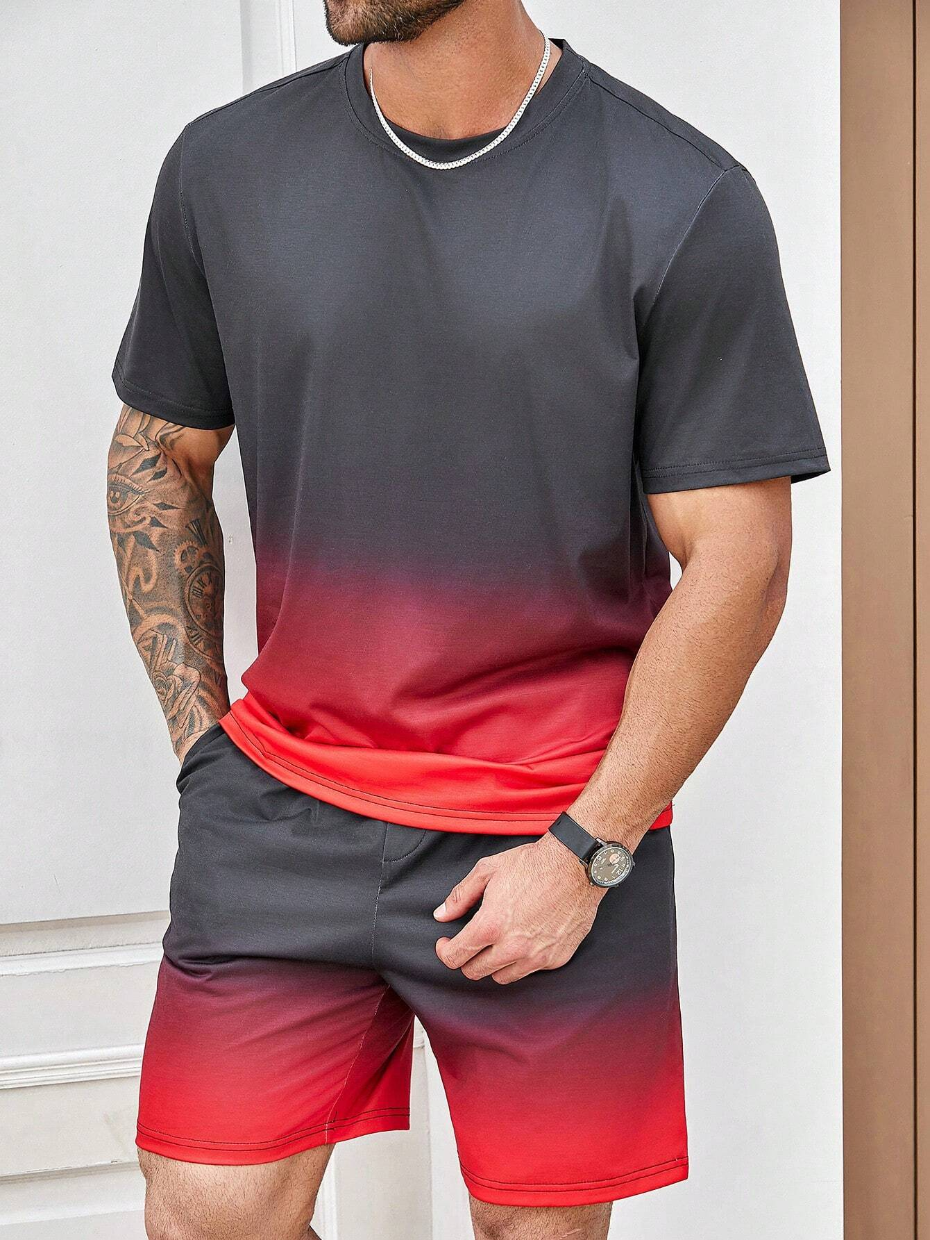 Men's color matching casual shorts Set 402