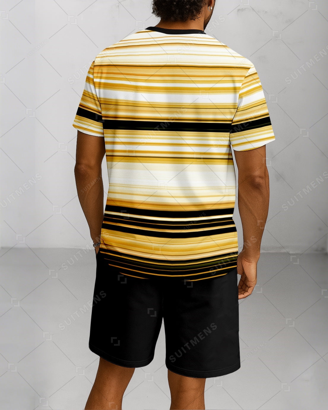 Men's Summer Colorblock Printed Round Neck Suit 081