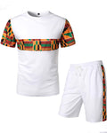 Men's Printed Colorblock T-Shirt and Shorts Set 015