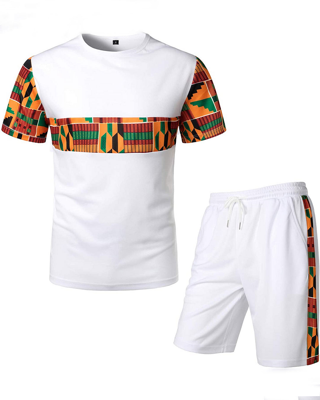 Men's Printed Colorblock T-Shirt and Shorts Set 015