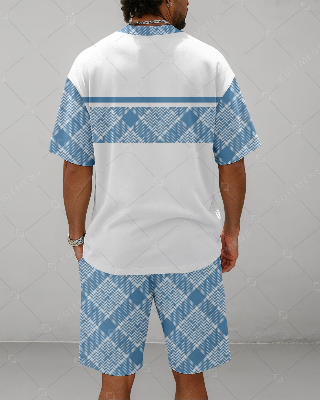 Men's Summer Colorblock Printed Round Neck Suit 077