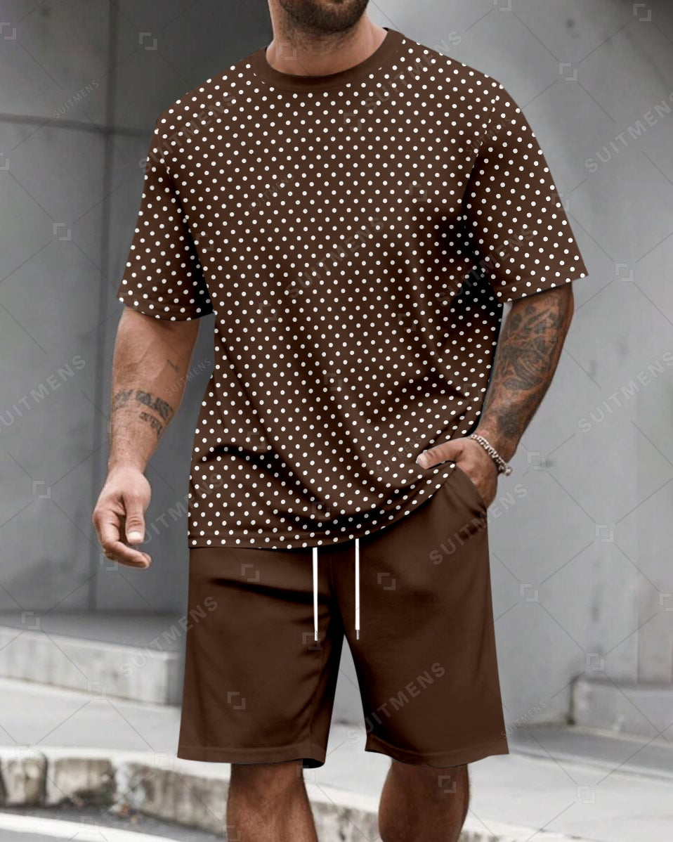 Men's Summer Polka Dot Print Round Neck Set 612