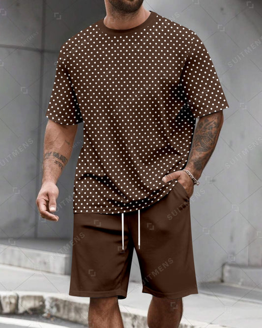 Men's Summer Polka Dot Print Round Neck Set 612