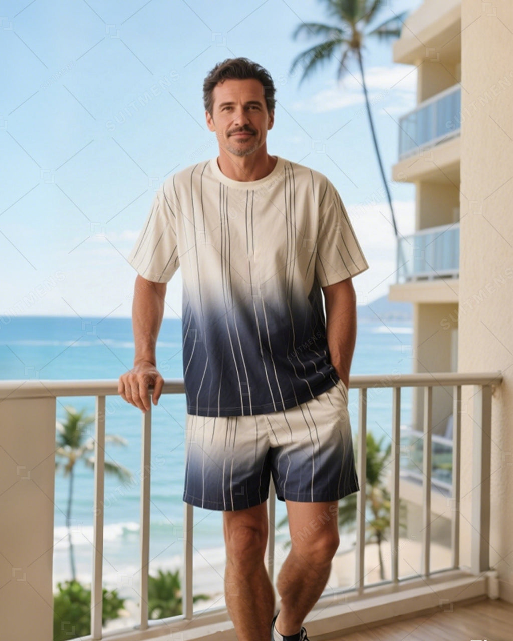 Men's Summer Vacation Round Neck Set 032