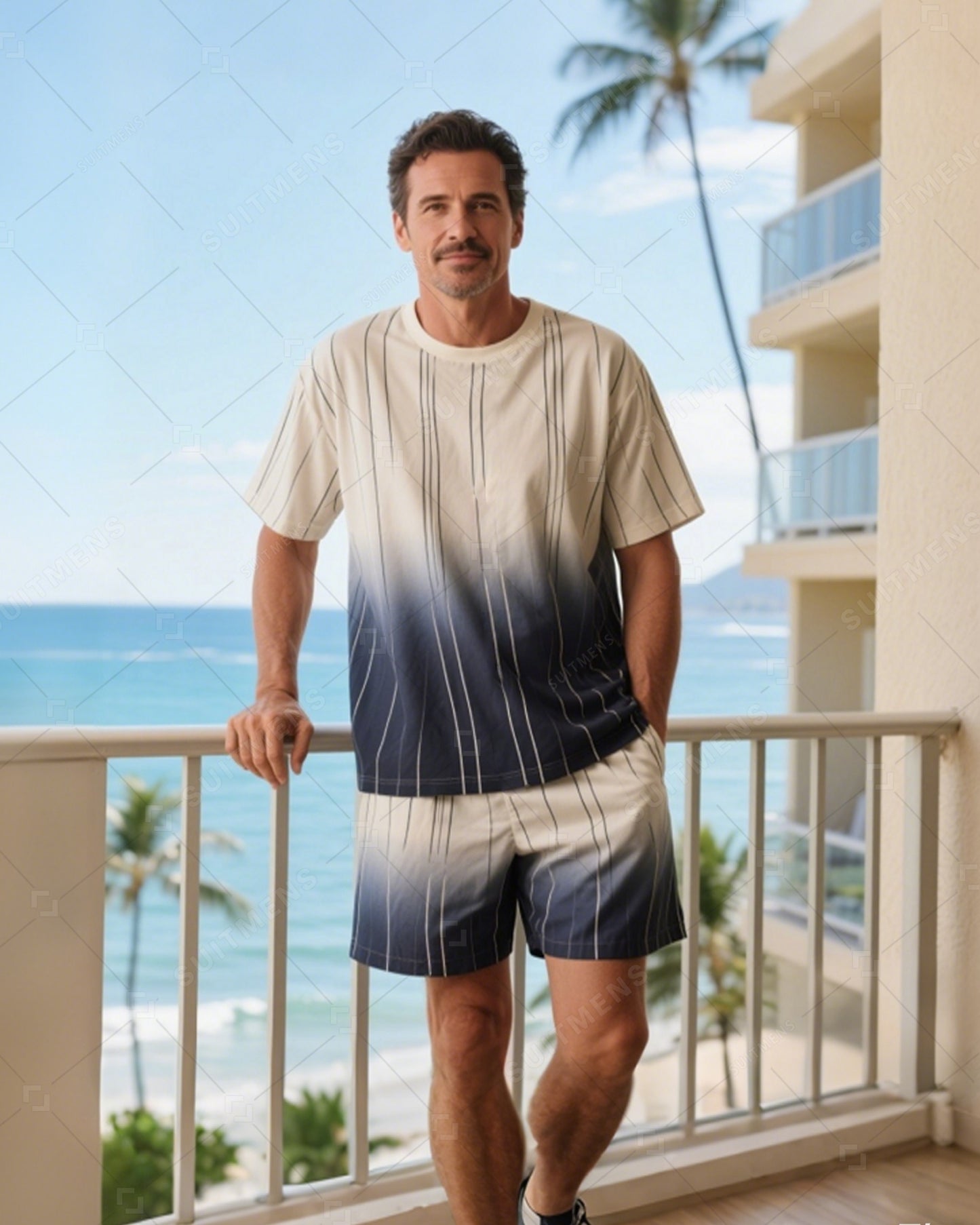 Men's Summer Vacation Round Neck Set 032