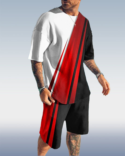 Suitmens Men's Colorblock Print Shorts Set 129