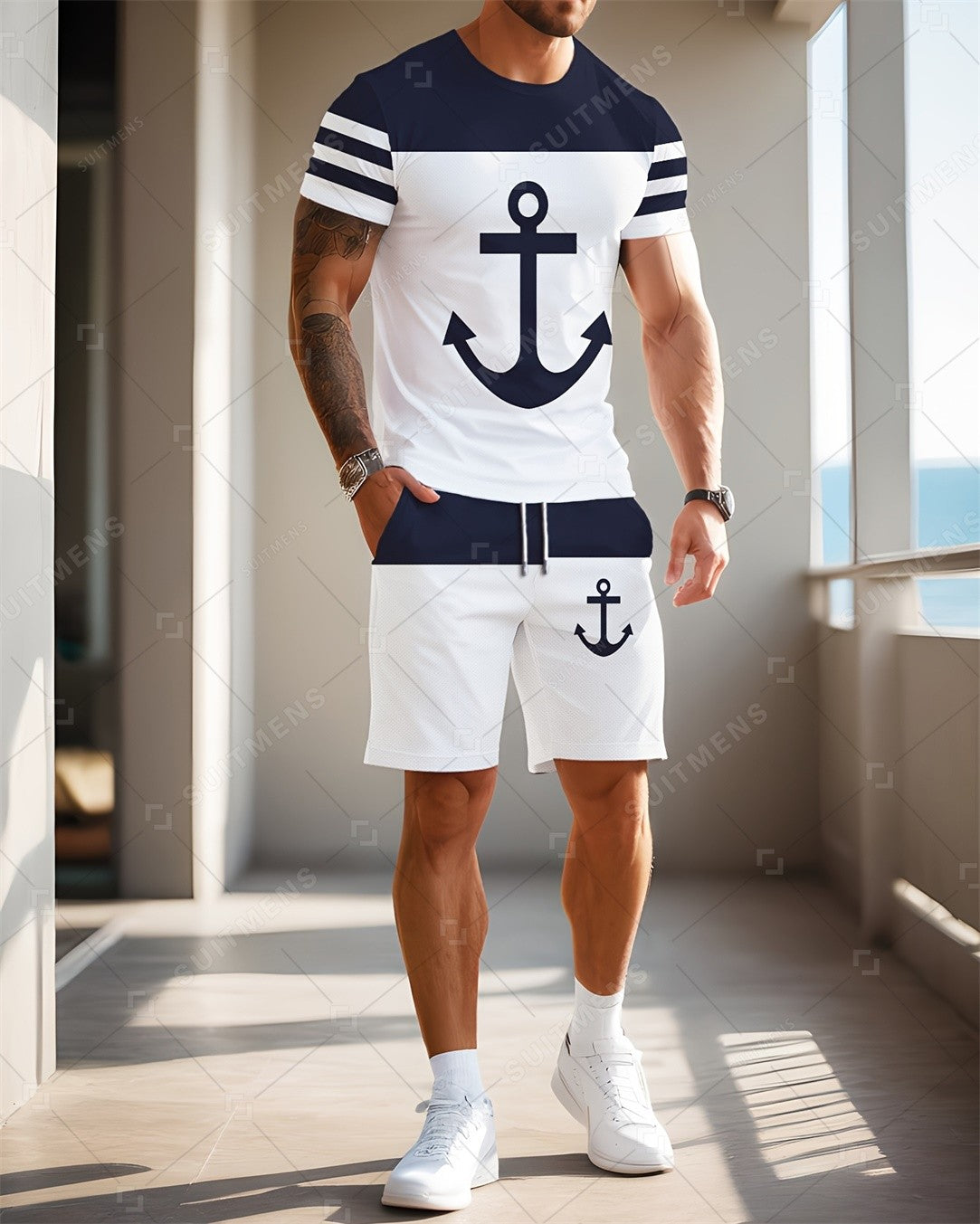 Men's Summer Classic Printed Round Neck Set 988