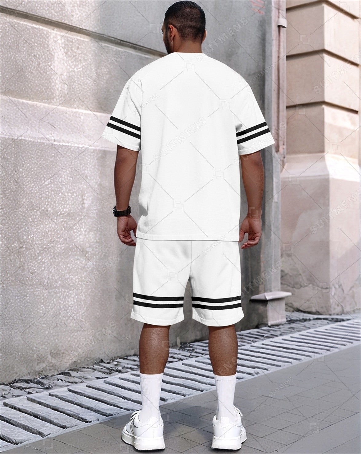 Men's Summer Simple Color Matching Print Round Neck Set 363