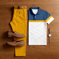 Men's Casual Dark Blue Geometric Printed Polo Shirt And Pants Two-Piece Set