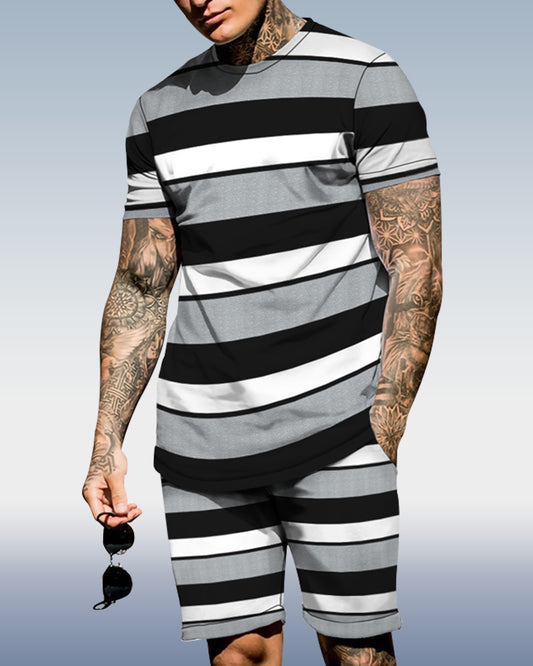 Men's spring and summer striped printed suit 021