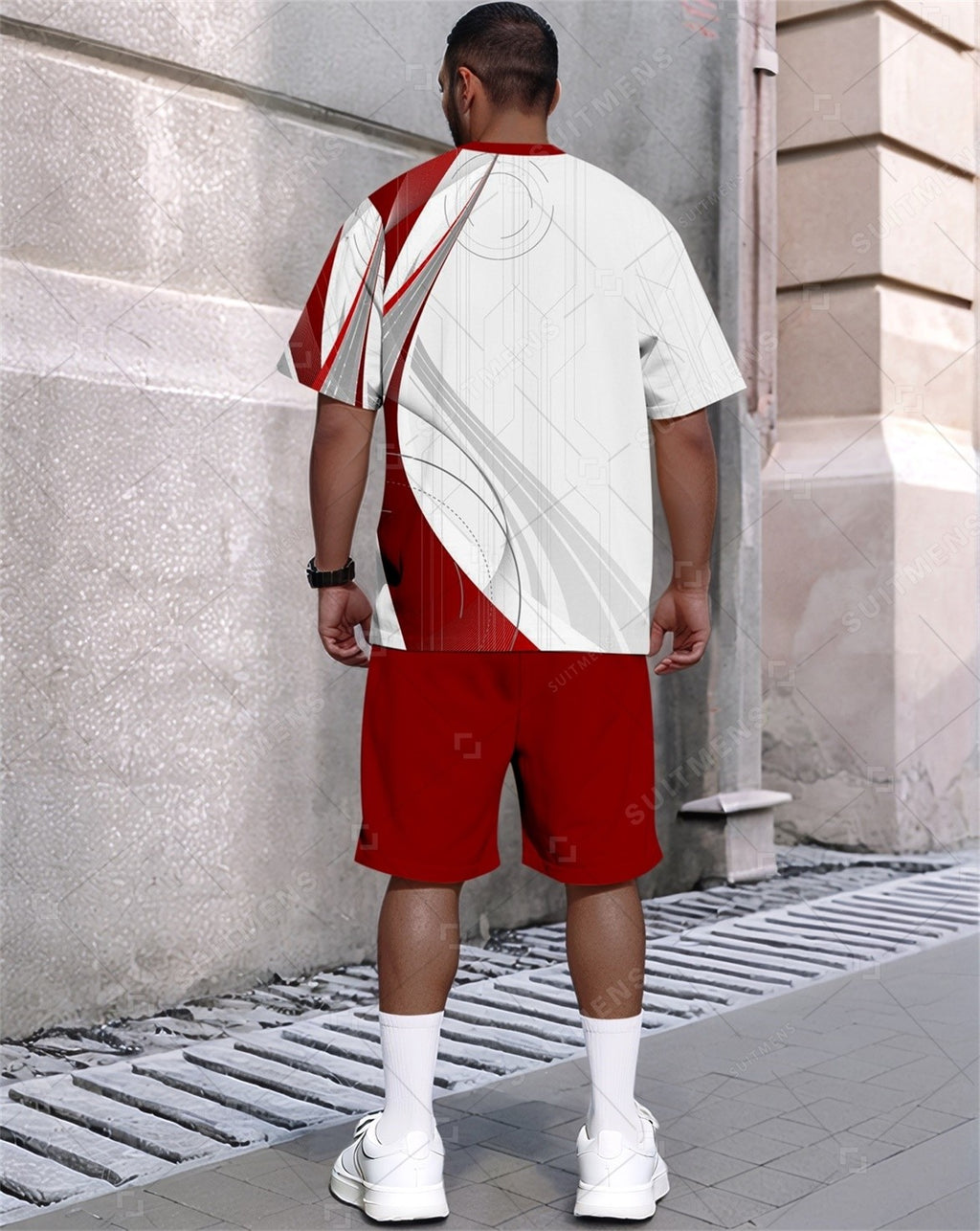 Men's Summer Gradient Print Round Neck Set 368