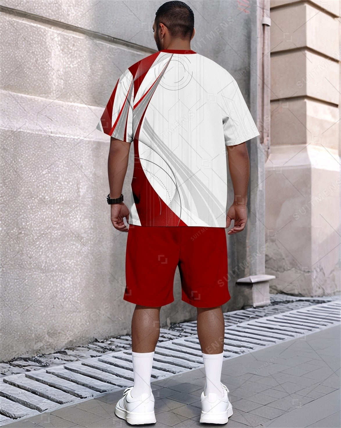 Men's Summer Gradient Print Round Neck Set 368