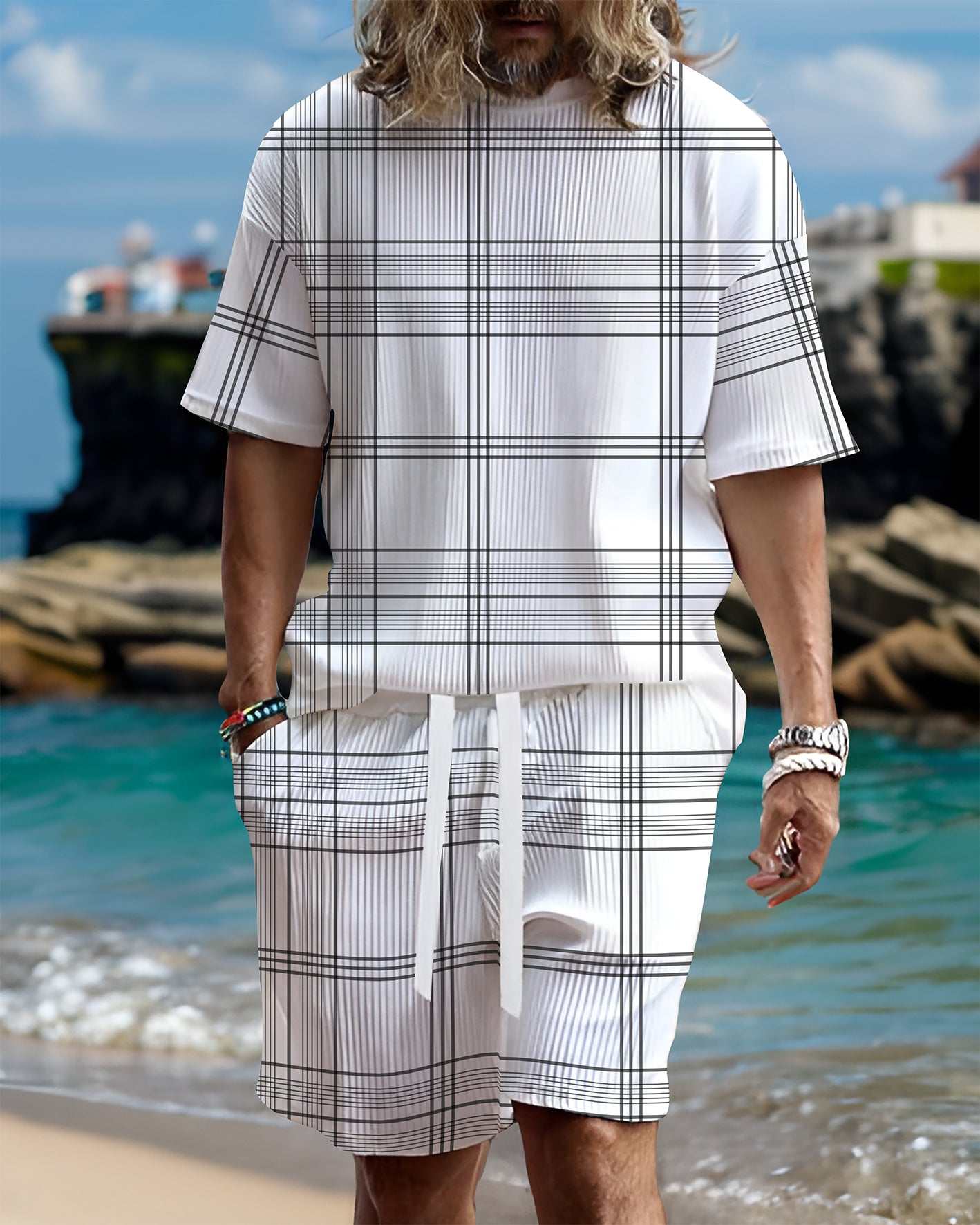 Suitmens Men's casual gorgeous textured printed shorts set 545