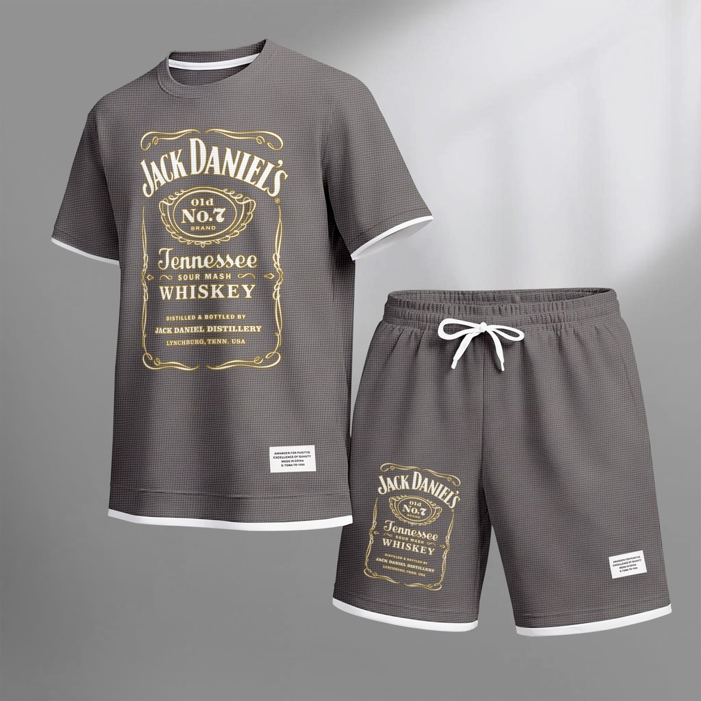 Men's Beer And Beverage Printed Drawstring Shorts Set, Suitable For Spring And Summer Wear, Casual Summer Set, Including Short-Sleeved Shirt And Shorts, Suitable For Everyday Wear And Sports 03