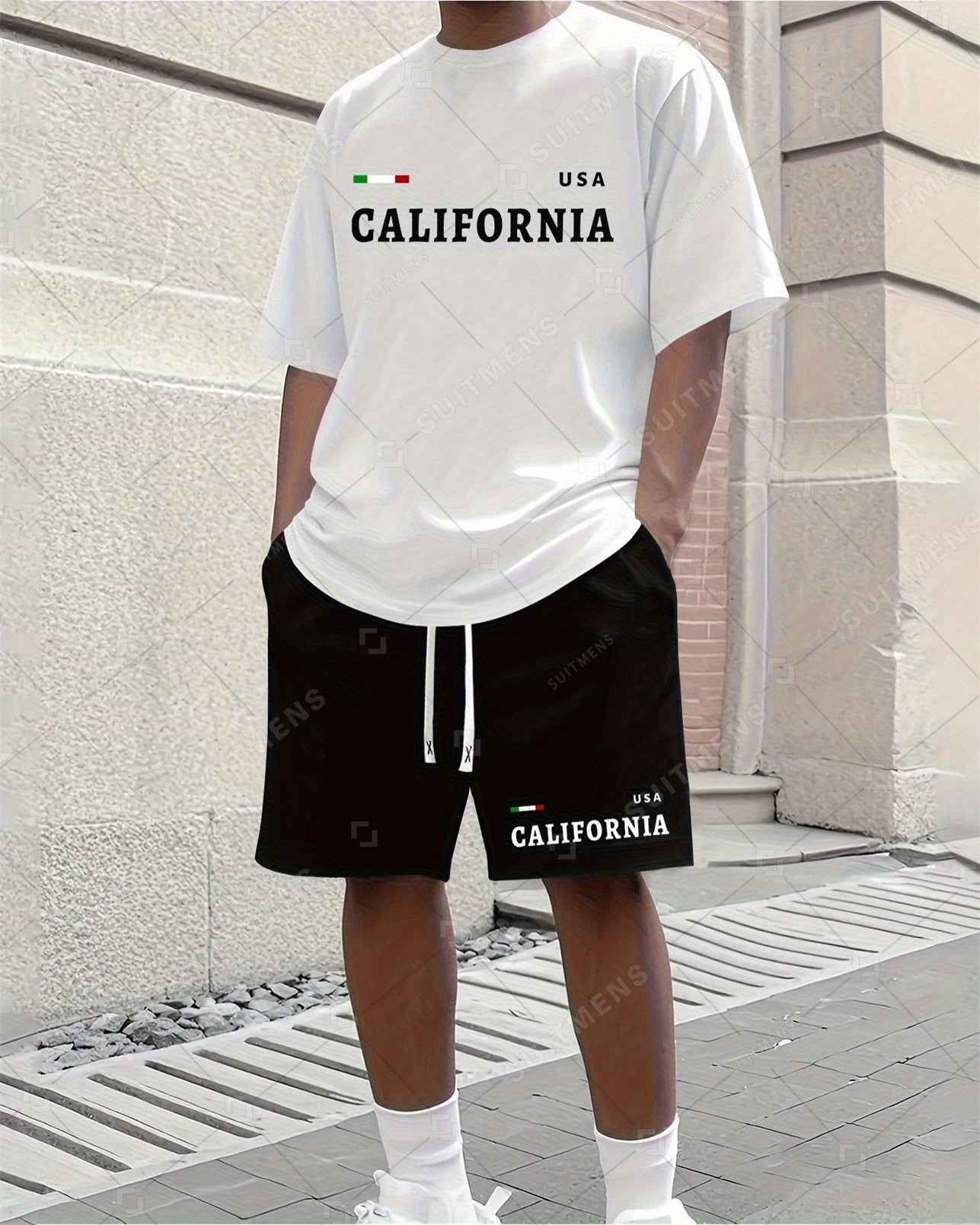 Men's Summer Letter Print Round Neck Set 268