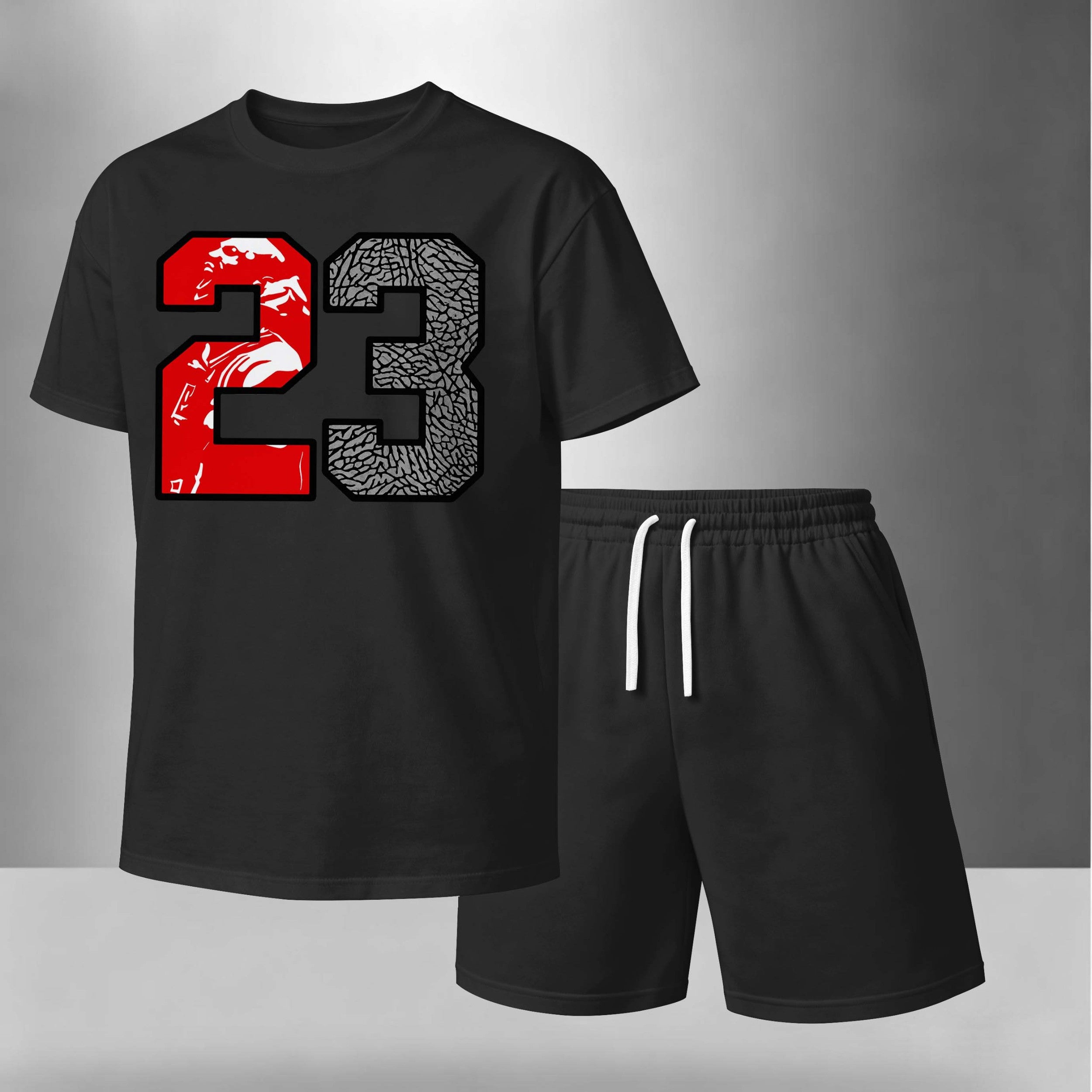 Men’s Summer 2 Piece Set, Basketball 23 Letter Print Short Sleeve T Shirt and Drawstring Shorts Matching Outfit, Lightweight Breathable Casual Set for Travel, Streetwear, Beach, Vacation, and Daily Wear