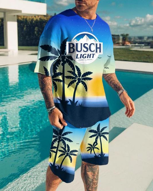 Men's Hawaiian Print Shorts Set 442